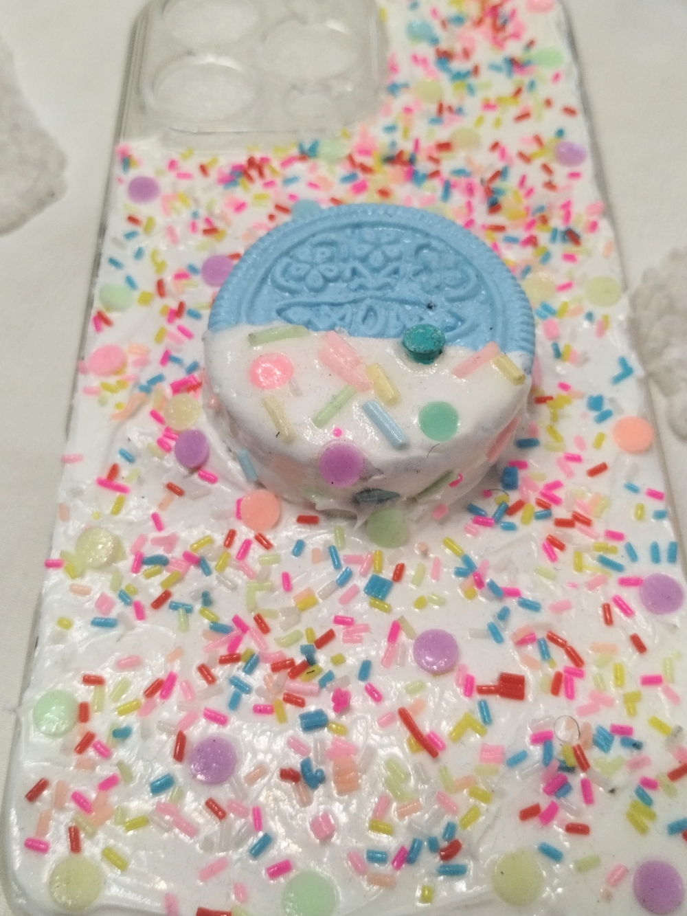 Handmade Sprinkle Phone Case with Blue Cookie Accent